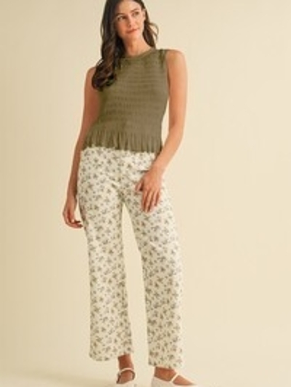 Olive Knit Tank Top Sleeveless Stretchy